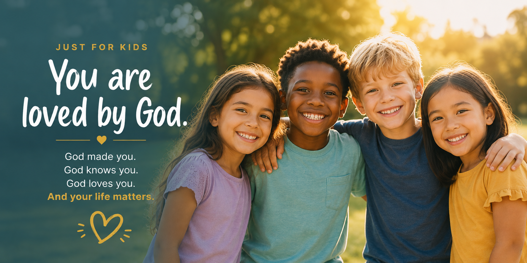 Just for kids. You are loved by God. God made you, God knows you, God loves you, and your life matters.